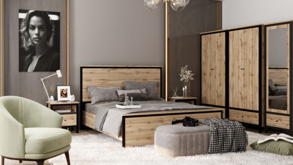 Chos system: Bed (bedframe) LOZ160 (Tahoe oak/Black)